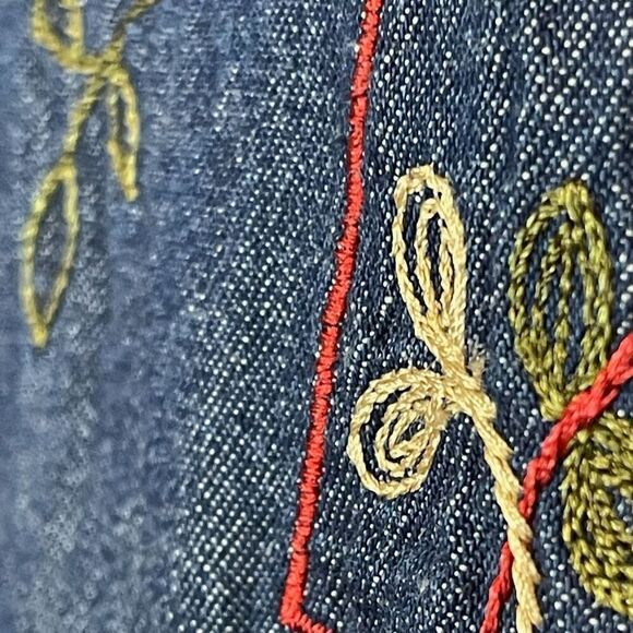 Vintage Embroidered Shirt Denim Blue Plaid Collar Button Front Long Sleeve XL - Picture 9 of 16